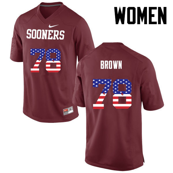 Women Oklahoma Sooners #78 Orlando Brown College Football USA Flag Fashion Jerseys-Crimson